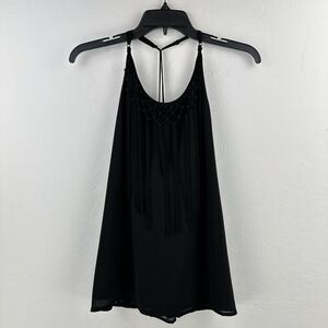 Naked zebra top Women's L sleeveless crochet tassels fringe black‎ T-back Tank